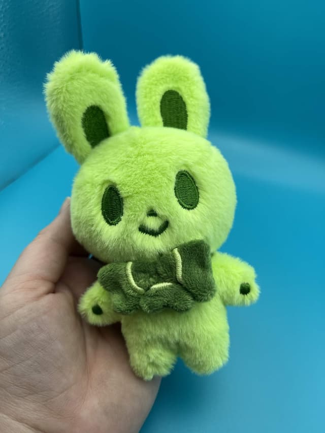 A green Bunny Plush Keychain