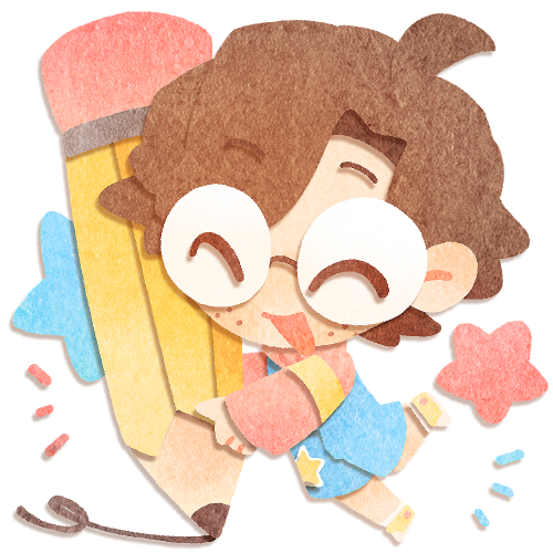 a chibi of Rae with a giant pencil